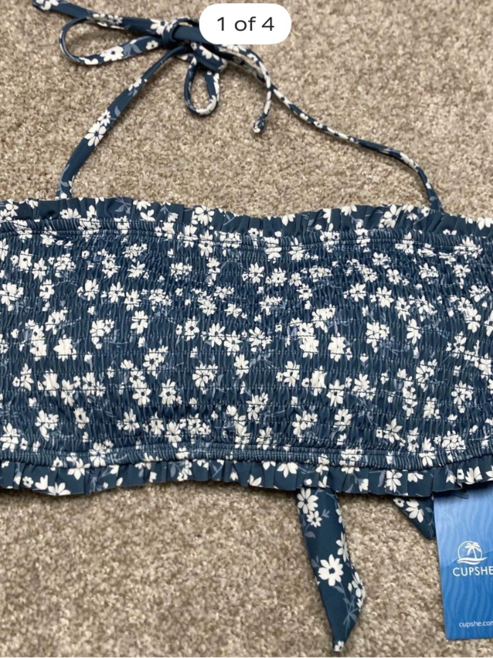 Cupshe Blue Floral Peasant bathing suit top Size XL
